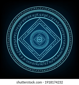 The magic ring has a spell directed. Vigorous and Powerful Black Background As Vector Illustration.