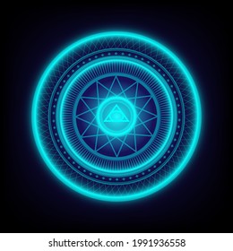 Magic Ring, Magic Spell Ring Sparkle, Spell Circle, Superpowers. On Dark Background, Vector Illustration.