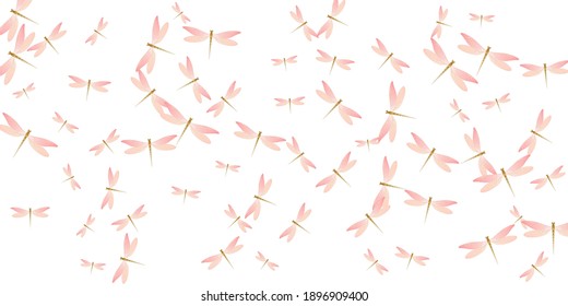 Papel de pared vectorial de dibujos animados de la mosca rosa mágica. Malditas moscas de primavera. Caricatura de una libélula salvaje de fondo de una chica. Unas alas suaves insectos diseño gráfico. Seres frágiles