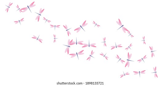 Papel de pared vectorial de dibujos animados de la mosca rosa mágica. Malditas vívidas primavera. Caricatura sobre la libélula fabulosa en la ilustración del bebé. Unas alas suaves insectos patten. Seres naturales