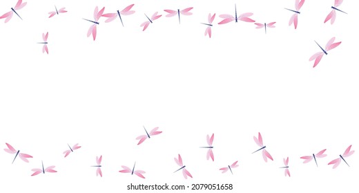 Magic rosy pink dragonfly cartoon vector background. Spring funny insects. Detailed dragonfly cartoon kids wallpaper. Sensitive wings damselflies patten. Tropical beings