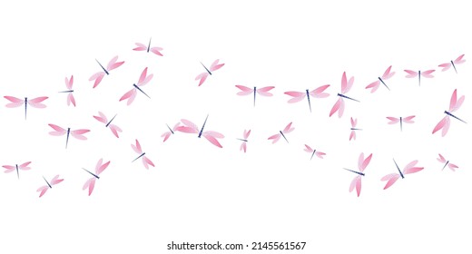 Magic rosy pink dragonfly cartoon vector background. Spring funny insects. Fancy dragonfly cartoon dreamy illustration. Gentle wings damselflies patten. Garden beings