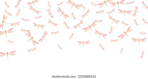 Fundo de vetor de libélula rosa rosado mágico. Primavera insetos engraçados. Desenho infantil selvagem de libélula ilustração. Delicadas asas damselfly patten. Criaturas de jardim