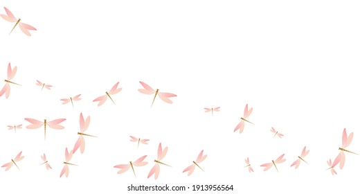 Papel de pared de San Valentín de vectores planos de la mosca del dragón rosa mágico. Malditas vívidas primavera. El fondo flotante de la libélula plana de la cintura. Las alas sensibles insectos diseño gráfico. Criaturas de la naturaleza