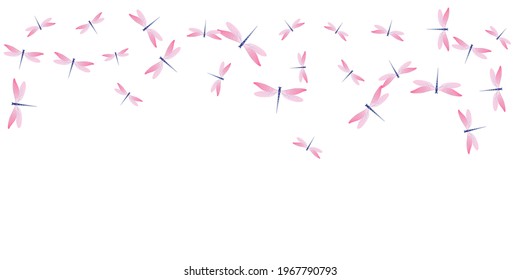 Magic rosy pink dragonfly flat vector wallpaper. Spring vivid damselflies. Fancy dragonfly flat girly illustration. Gentle wings insects patten. Nature beings