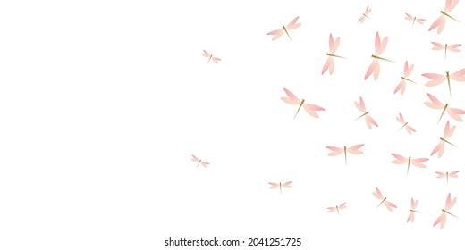 Magic rosy pink dragonfly isolated vector illustration. Spring ornate damselflies. Decorative dragonfly isolated dreamy background. Tender wings insects patten. Tropical creatures