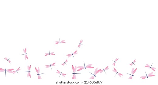 Magic rosy pink dragonfly isolated vector wallpaper. Summer ornate insects. Decorative dragonfly isolated baby illustration. Delicate wings damselflies patten. Fragile creatures