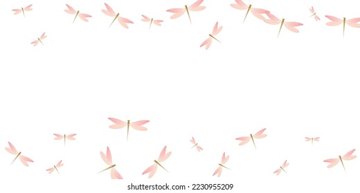 Magic rosy pink dragonfly isolated vector wallpaper. Summer vivid damselflies. Fancy dragonfly isolated baby background. Tender wings insects graphic design. Tropical beings