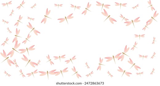Magic rosy pink dragonfly isolated vector background. Summer colorful insects. Decorative dragonfly isolated fantasy wallpaper. Delicate wings damselflies patten. Nature beings