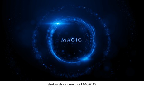 Marco redondo mágico del premio de la luz azul brillante del bokeh. Frontera ceremonial elegante para alto rendimiento y honor, perfecta para gráficos de reconocimiento corporativo, certificados y presentaciones de premios