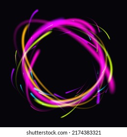 Magic round frame. Glow light effect. Swirl trail effect. Vector illustration.