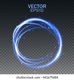 Magic round frame. Glow light effect. Swirl trail effect on transparent background. Vector illustration