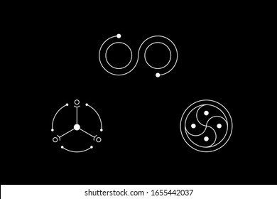 Magic round geometry white symbol set with inscribed circle. Vector stock illustration.