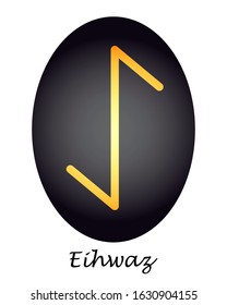 
Magic Rune Eihwaz yellow on a black background. vector. illustration