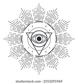 Magic sacred eye symbol in triangle isolated on white background. All seeing eye. Tarot, mystery, astrology, esoteric symbolism