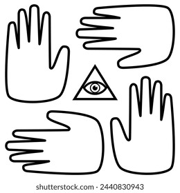 Magic sacred symbols seamless pattern. Line style elements. Vector design background. Paper, package, textile, etc.