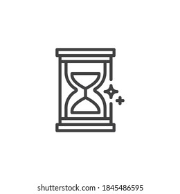 Magic sand clock line icon. linear style sign for mobile concept and web design. Fantasy hourglass outline vector icon. Symbol, logo illustration. Vector graphics