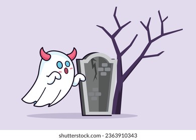 Magic scary spirits with different emotions and face expressions. Cute funny happy ghosts concept. Colored flat vector illustration isolated. 
