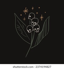 Magic School Dark Academia Symbol Sculls Flower Human Head Horror Plant Line Art Illustration