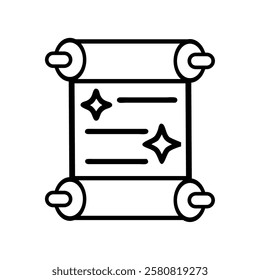 Magic scroll ancient spell line art isolated vector