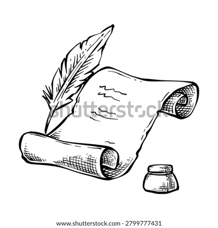 magic scroll vector line art hand drawn illustration