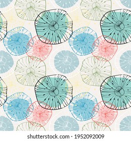 Magic sea  seamless pattern with abstract floral jellyfish. Marine design for fabric, paper and other surfaces. Stylized jellyfishes or flowers on a delicate pink background.