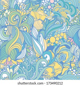 Magic seamless pattern with abstract flowers. Endless background. 