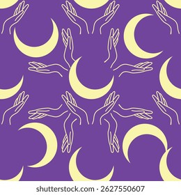 Padrão mágico sem emenda com constelações, sol, lua, olhos mágicos, nuvens e estrelas. Fundo esotérico místico para design