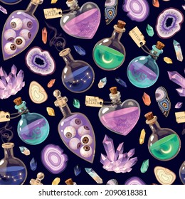 Magic Seamless Pattern Magic Potions Love Stock Vector (Royalty Free ...