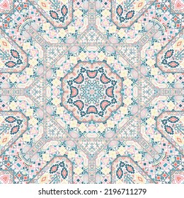 Magic seamless pattern of simple geometry shapes structure. Graphic american motif. Textile print. Small elements geometry. Vector patchwork ornament.