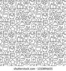 Magic seamless pattern with thin line icons