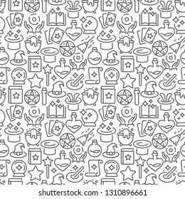 Magic seamless pattern with thin line icons