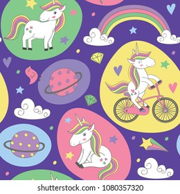 magic seamless pattern with unicorn - vector illustration, eps
