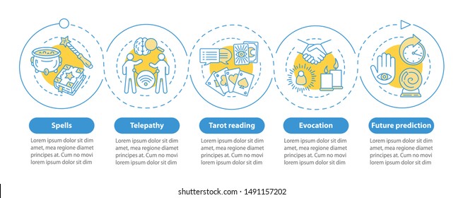 Magic services vector infographic template. Business presentation design elements. Data visualization with five steps and options. Process timeline chart. Workflow layout with linear icons