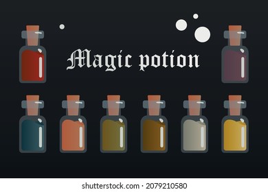Magic set of bottles with potions