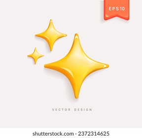 Magic shining stars.Sparkles golden 3d style star icon.Glossy icons,symbol best service rate.Cute fairy tale element.Isolated 3d vector.Achievements for games.Customer rating feedback for mobile app.