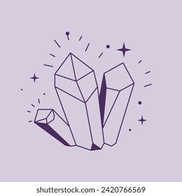 Cristal de zircón brillante mágico. Piedras lunares aisladas con suave resplandor lunar y estrellas. Parte de prácticas espirituales, sanación y tradiciones esotéricas. Símbolo de protección y guía. Vector de estilo plano