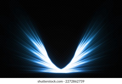 Magic shiny angel wings on transparent background. Colorful angel wings with fire effect.
