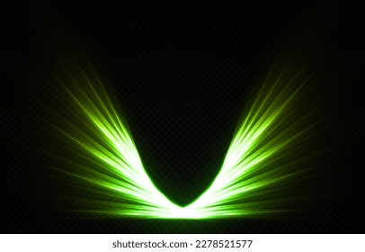 Magic shiny angel wings on transparent background. Colorful angel wings with fire effect.