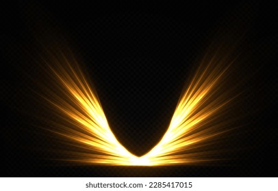 Magic shiny angel wings on transparent background. Colorful angel wings with fire effect.