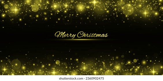 Magic shiny background for Christmas. Glowing banner with golden particles. Glittering background template.