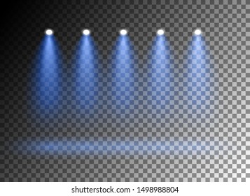 Magic shiny background with spotlight on transparent background. Stars and dust like nature light on the scene. Vector