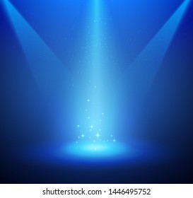 Magic shiny background with spotlight. Stars and dust like nature light on the scene. Vector