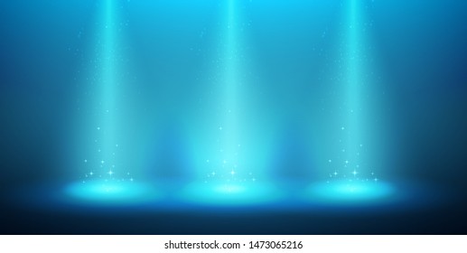 Magic shiny background with spotlight. Stars and dust like nature light on the scene. Vector