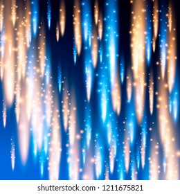 Magic shiny rain. Abstract background with blur bokeh effect. Festive lights, sparkling dots
