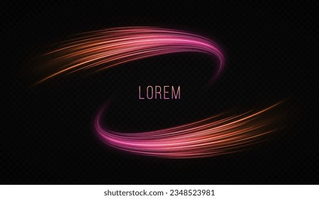 Magic shiny trails swirl on transparent background. Glowing space banner. Sparkle wave trails effect.