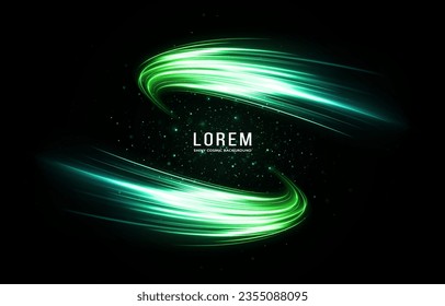 Los senderos brillantes mágicos giran sobre un fondo transparente. Pancarta espacial brillante. Efecto de trazos de onda de espuma.