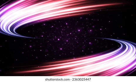 Magic shiny trails swirl on transparent background. Glowing space banner. Sparkle wave trails effect.