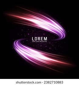 Magic shiny trails swirl on transparent background. Glowing space banner. Sparkling wave trails effect.