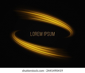 Los senderos brillantes mágicos se arremolinan sobre fondo transparente. Banner espacial brillante. Efecto Rastros de ondas brillantes.